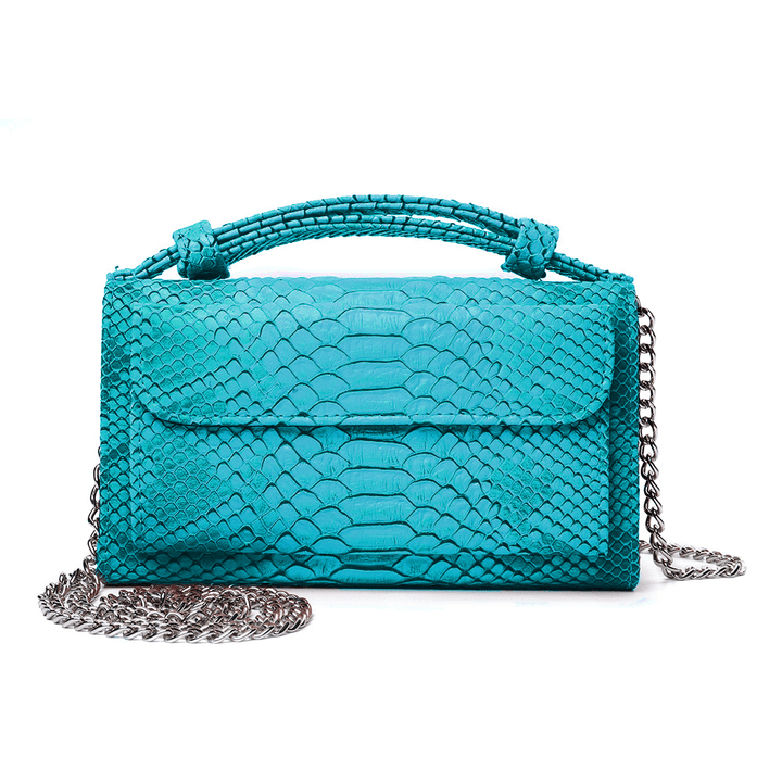 Women Snake Skin Genuine Leather Chain Shoulder Bag Crossbody Bag Handbag Long Wallet - MRSLM