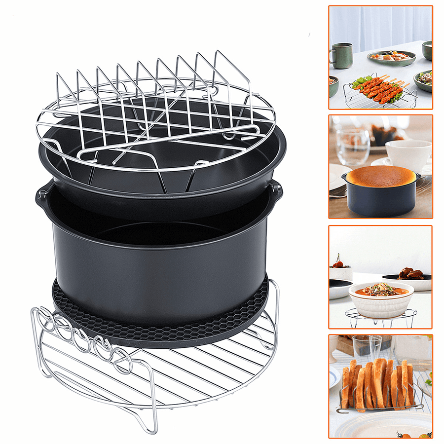 8Inch 6Pcs Healthy Air Fryer Oil Free Appliances Accessory Set Cake Pizza BBQ Barbecue Baking Cooker - MRSLM