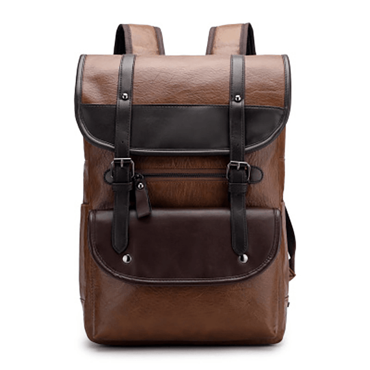 Men Anti-Theft Large Capacity PU Leather Backpack Casual Vintage Shoulder Bag - MRSLM