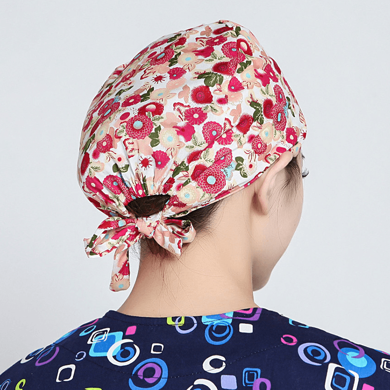 Women Flower Print Cotton Surgical Cap Doctor Nurse Work Hat - MRSLM