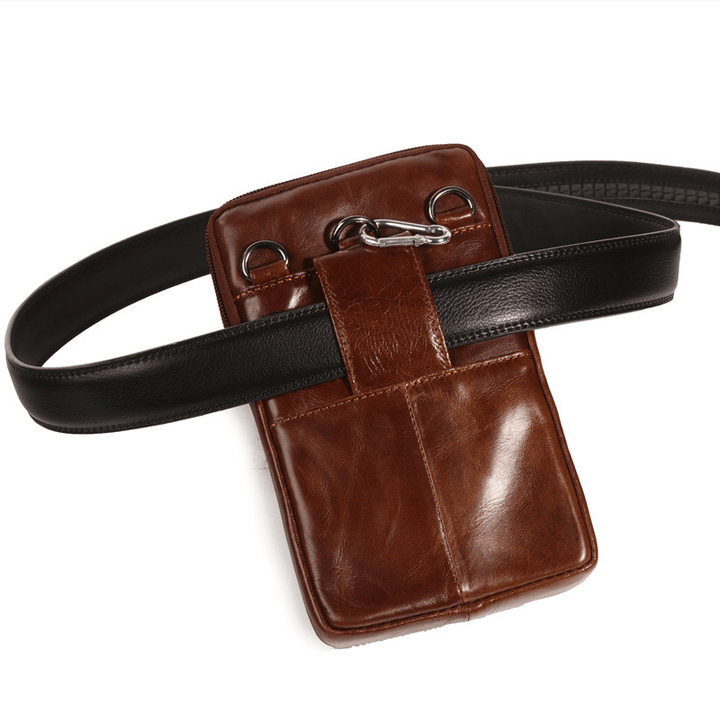 Men Genuine Leather Waist Bag Shoulder Bag Phone Bag - MRSLM