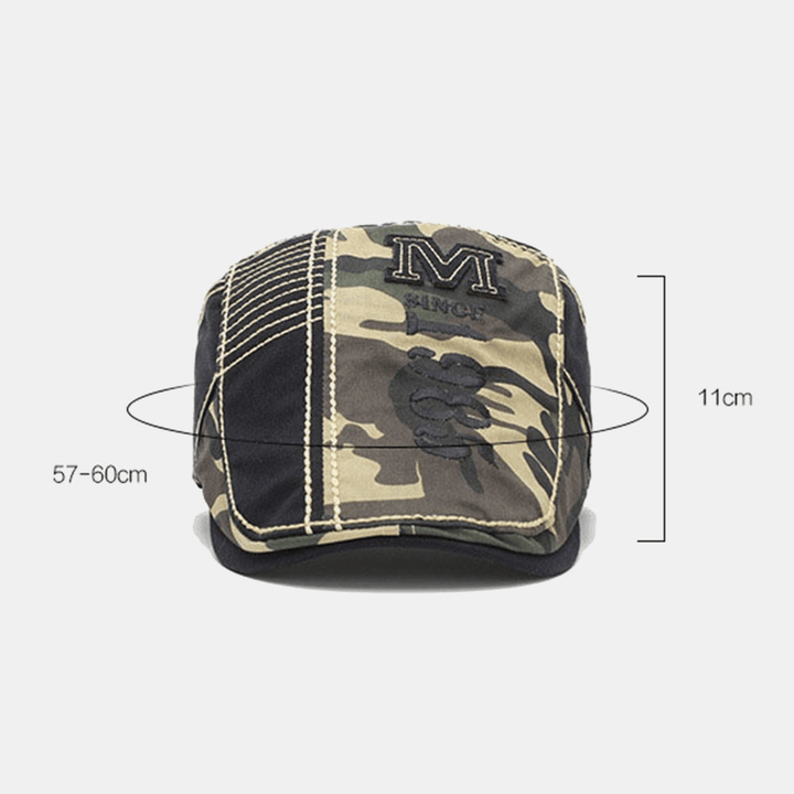 Men Cotton Camouflage Letter Embroidery Pattern Outdoor Casual Beret Cap Forward Cap Flat Hat - MRSLM