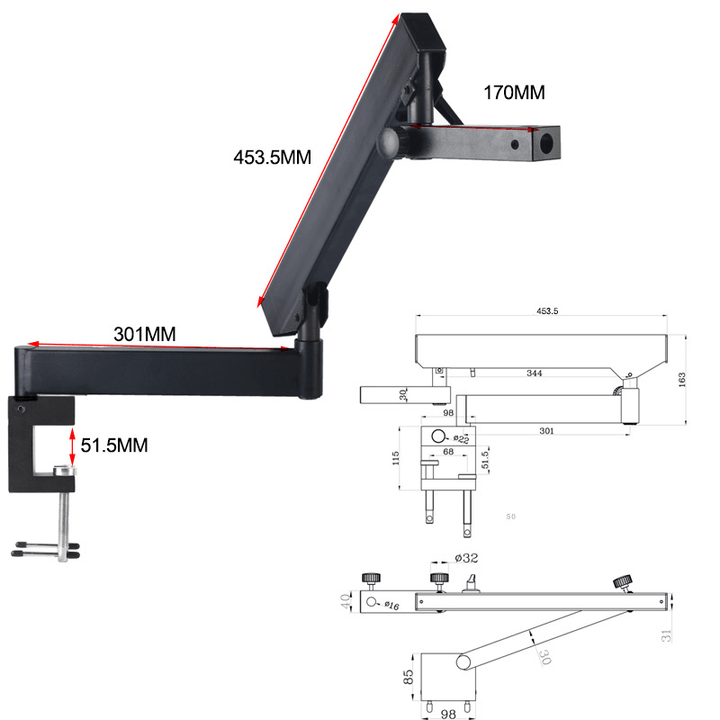 HAYEAR 3.5X-90X Articulating Arm Pillar Clamp Zoom Simul Focal Trinocular Stereo Microscope+4K HDMI Microscope Camera for Industrial PCB - MRSLM