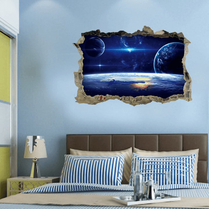 MIICO Creative 3D Universe Planet Broken Wall Removable Home Room Decorative Wall Decor Sticker - MRSLM