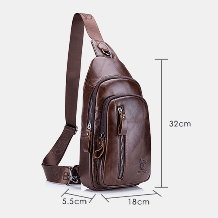 BULLCAPTAIN Men Multi-Pocket Cowhide Chest Bag Casual Sports Multifunctional Large Capacity Crossbody Bag Shoulder Bag - MRSLM