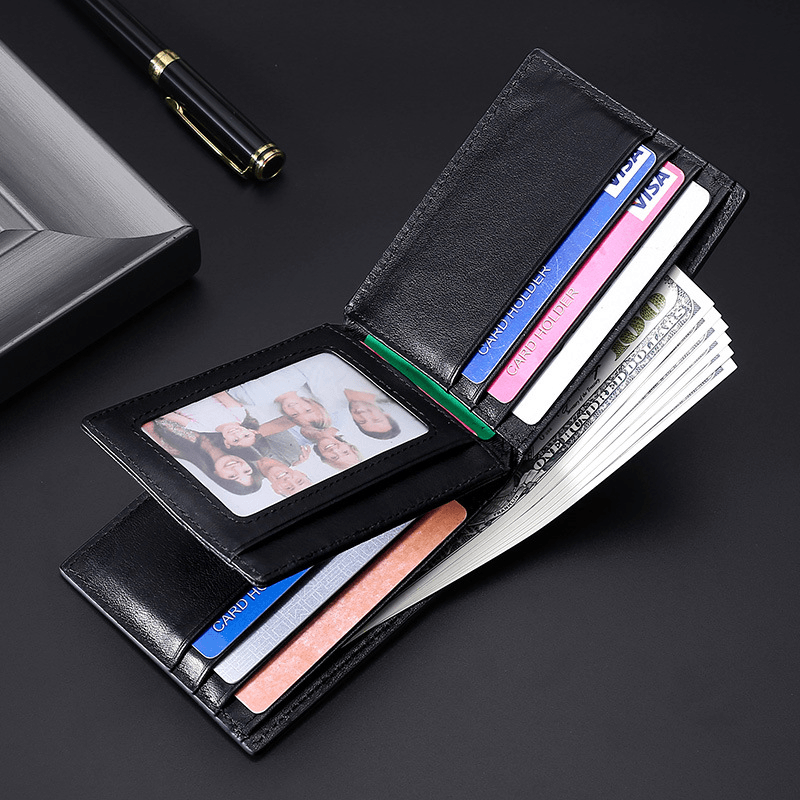 Men Genuine Leather RFID Anti-Theft Brush Multi-Card Slot Card Holder Coin Purse Money Clip Cowhide Wallet - MRSLM