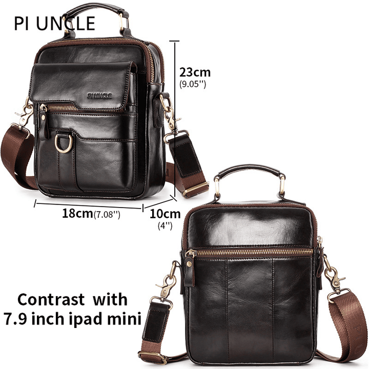 Men Genuine Leather Large Capacity Shoulder Bag Handbag - MRSLM