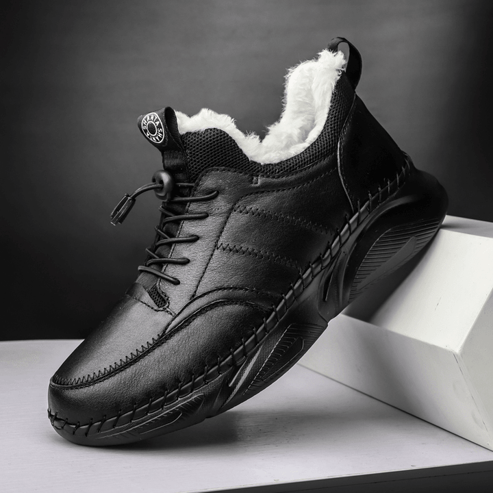 Men Hand Stitching Leather Light Weight Warm Soft Casual Sport Shoes - MRSLM