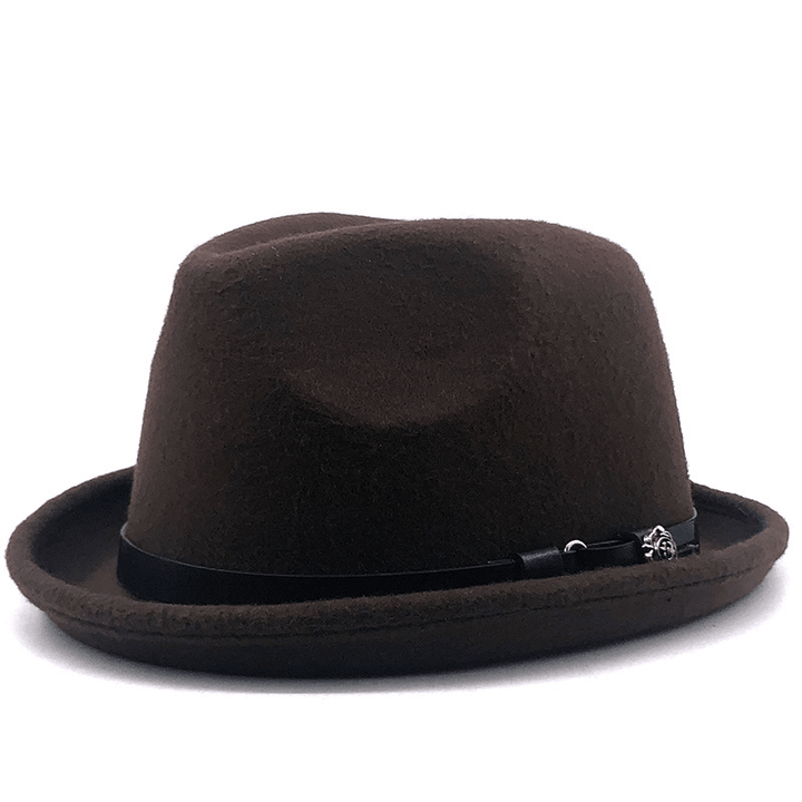 Top Hat Belt Buckle Black Woolen Hat Male British Jazz Hat Imitation Wool - MRSLM