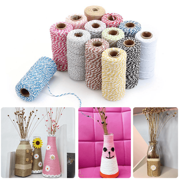 2Mm 100M Two-Tone Cotton Rope DIY Handcraft Materials Cotton Twisted Rope Gift Decor Rope Brush - MRSLM