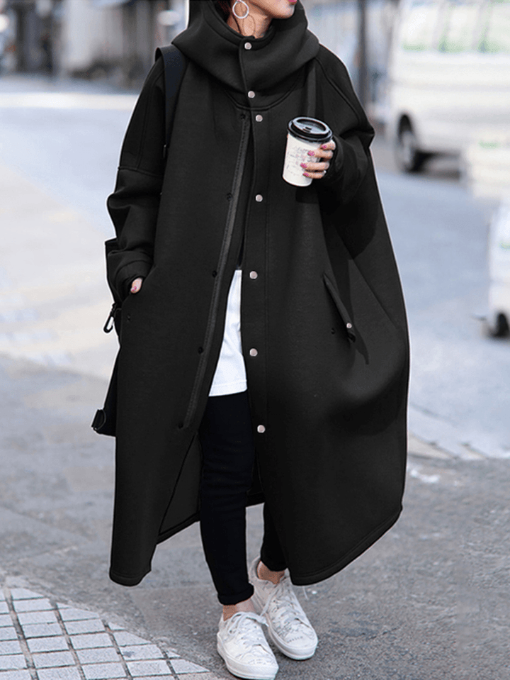 Women Thick Turtleneck Long Sleeve Zipper Mid-Calf Length Coats with Pocket - MRSLM