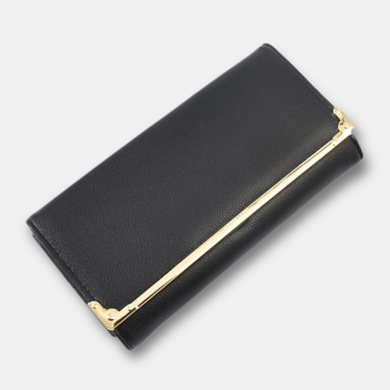 Women Metal Trim Buckle Decor Long Purse 6.5 Inch Wallet Large Capacity Multi-Card Slot Card Holder Coin Purse - MRSLM