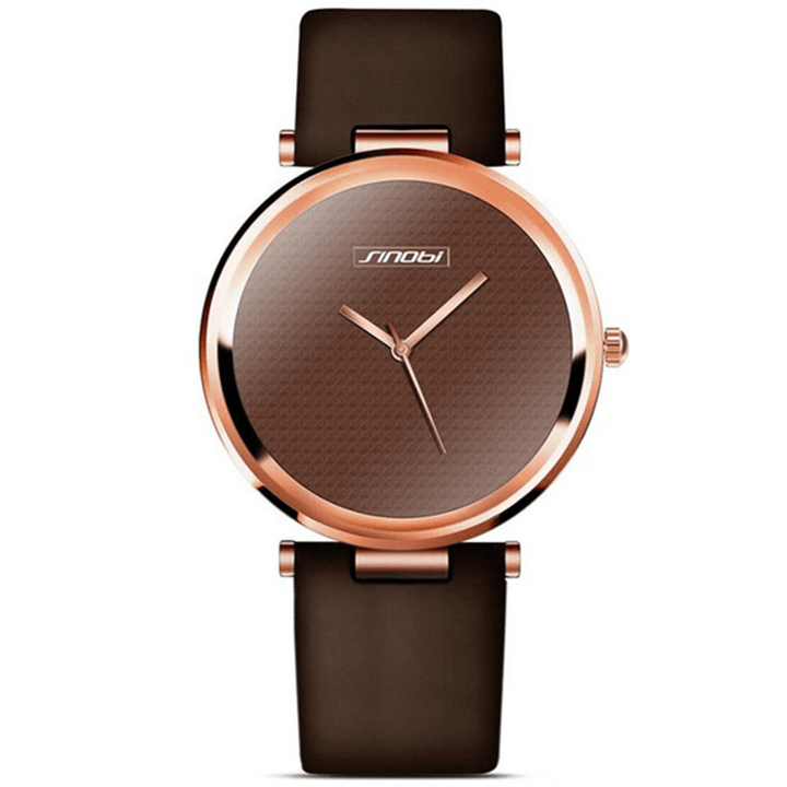 SINOBI 9393 Ultra Thin Unisex Wrist Watch Genuine Leather Strap Casual Style Quartz Watch - MRSLM