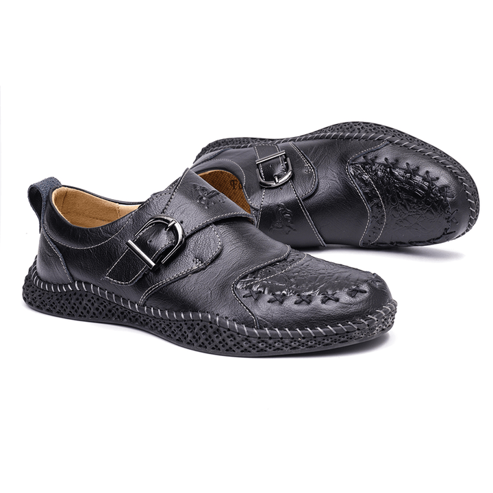 Menico Men Hand Stitching Comfy Soft Sole Buckle Strap Casual Flats - MRSLM