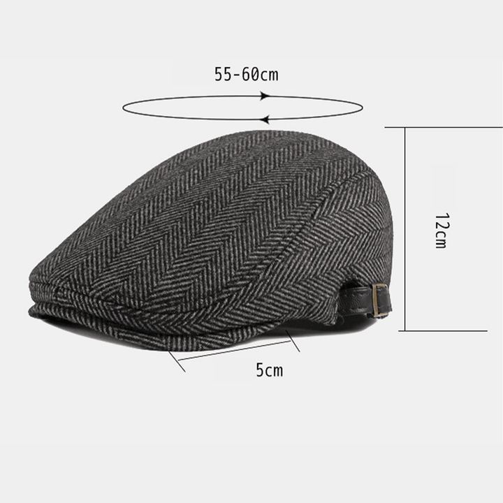 Men Autumn Winter Warm Herringbone Berets British Retro Adjustable Newsboy Hat Forward Hat - MRSLM