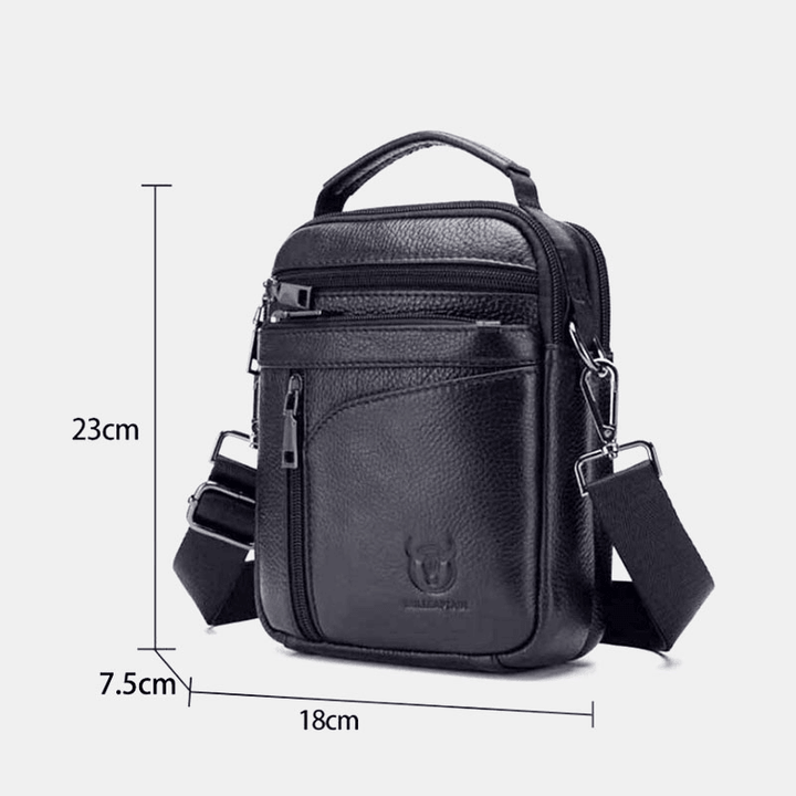 Bullcaptain Men Genuine Leather Multifunction Multi-Pocket Anti-Theft Crossbody Bag Shoulder Bag - MRSLM