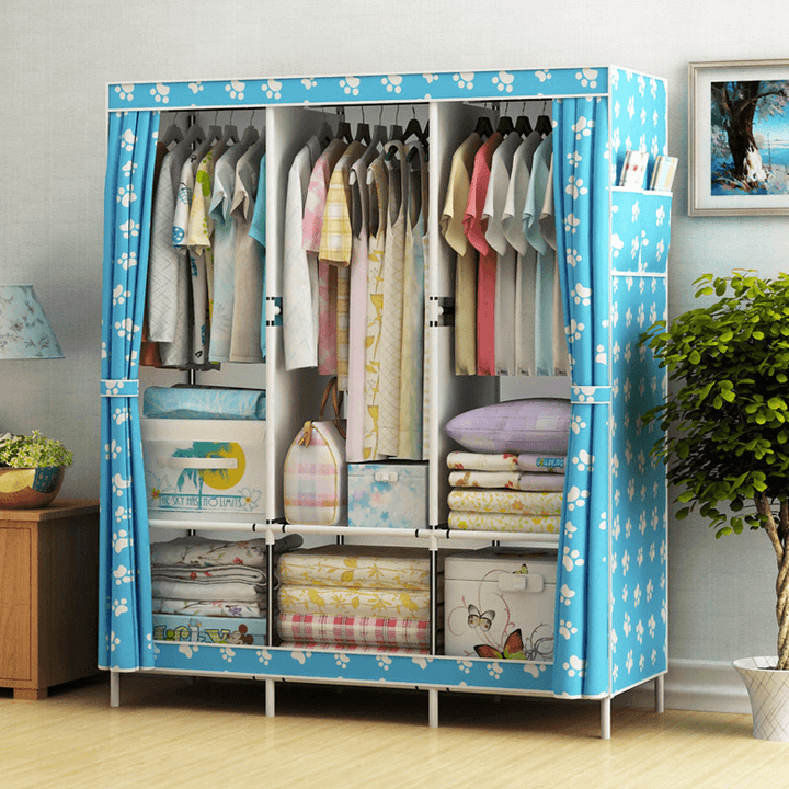 Simple Cloth Wardrobe Fabric Steel Tube Assembly Wardrobe Modern Economic Clothes Storage Bag Wardrobe Dormitory Storage Cabinet - MRSLM