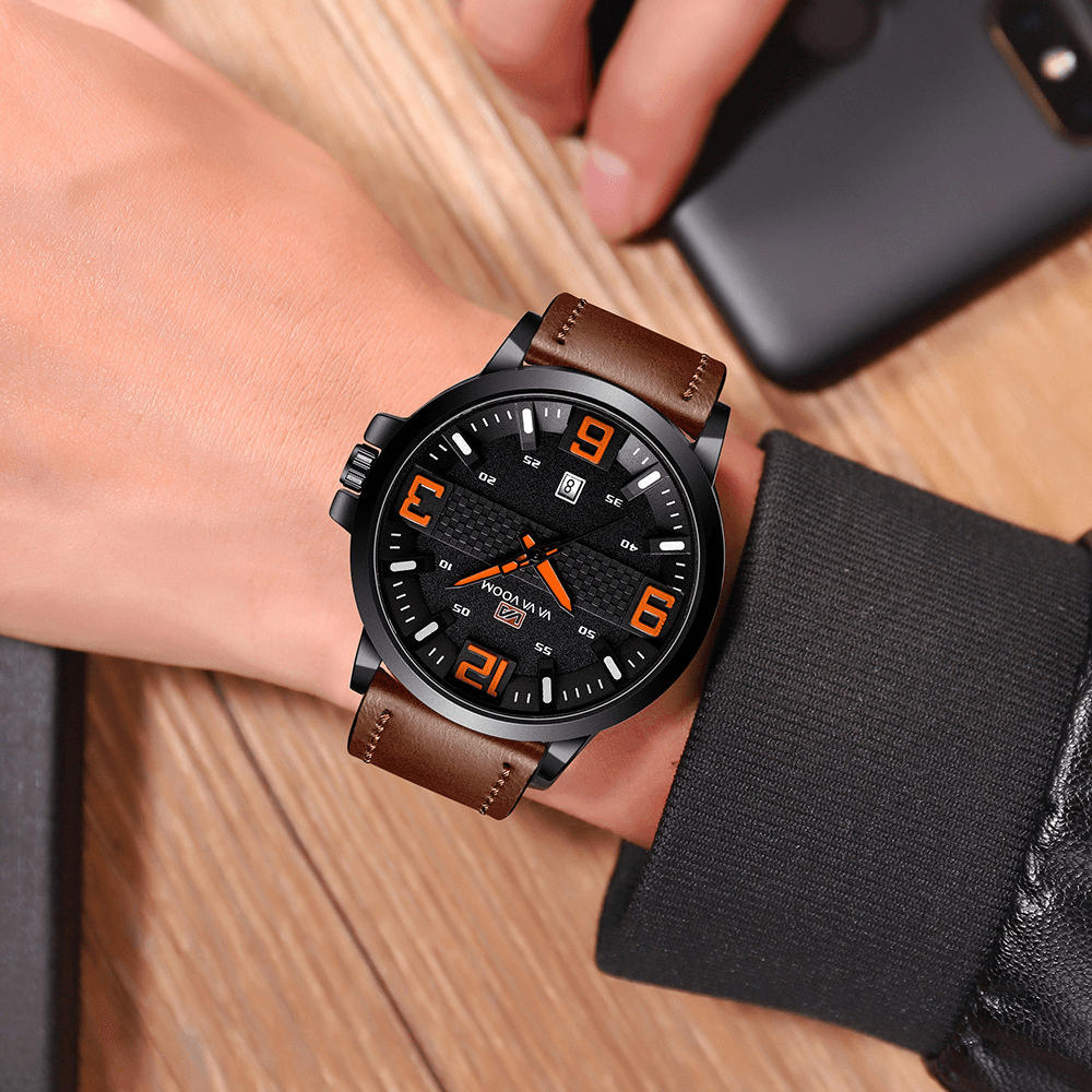 VA VA VOOM VA-217 Fashion Men Watch Calendar Display 3ATM Waterproof Leather Strap Quartz Watch - MRSLM