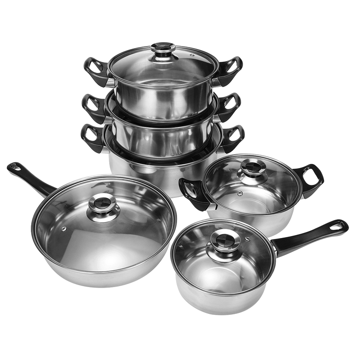 6 Pcs Cookware Set Stainless Steel Pots Frying Pan Outdoor Camping Picnic Kitchen Cooking Set - MRSLM