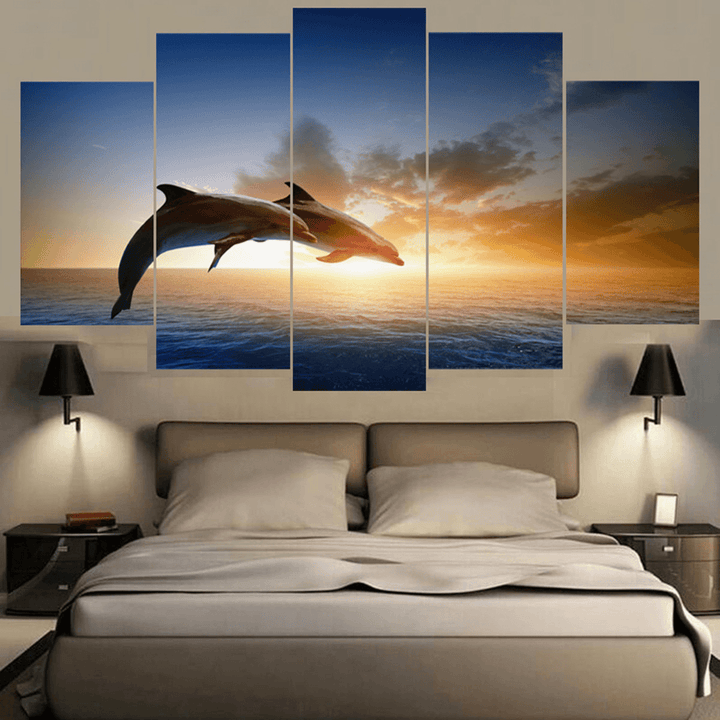 Dolphin Sunset Canvas Print Paintings Poster Wall Art Picture Home Decor Unframed - MRSLM