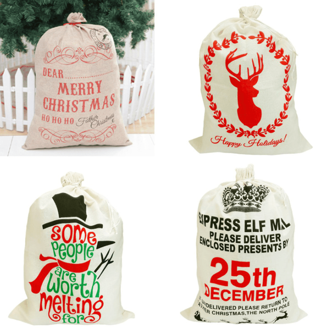 Christmas Santa Gift Sack Cloth Stocking Storage Burlap Bag Bundle Christmas Decorations - MRSLM