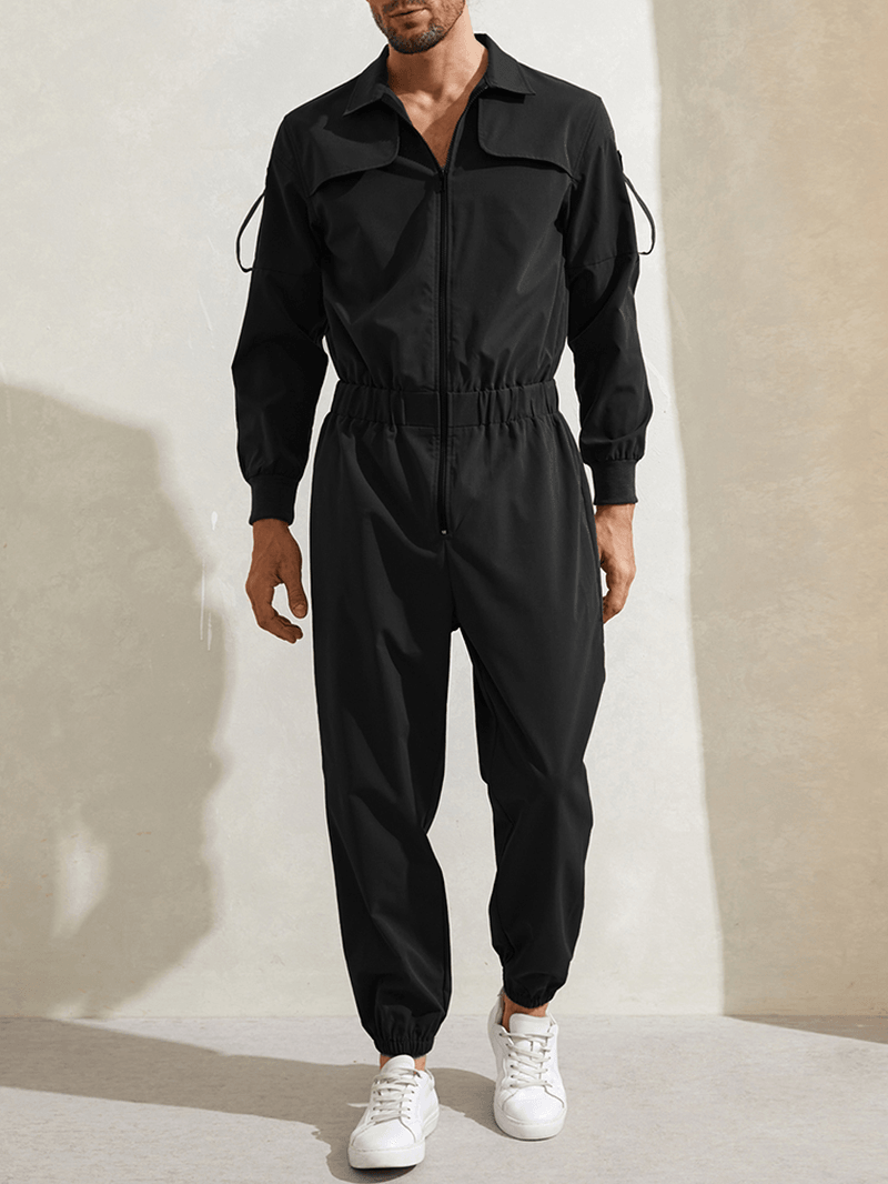 Mens Zipper up Lapel Collar Leisure Jumpsuit - MRSLM