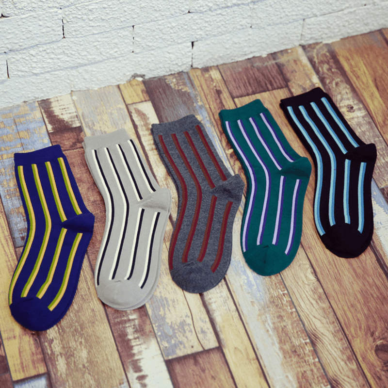 Men Vertical Stripe Middle Tubes Socks Cotton Warm Sock - MRSLM