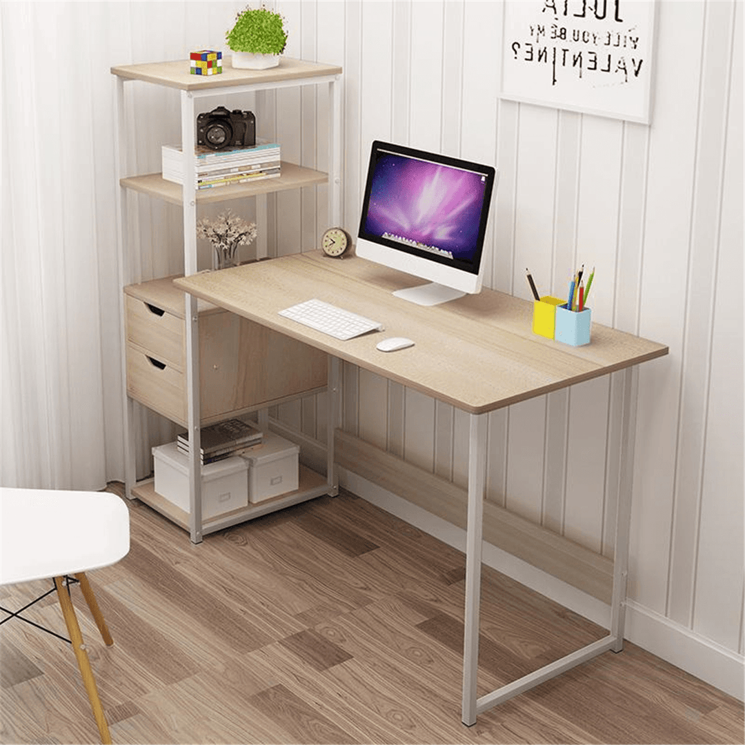 Computer Laptop Desk 47 Inch Writing Study Table Bookshelf Desktop Multifunction Desktop Workstation with Storage Racks & 2 Drawers Home Office Furniture - MRSLM