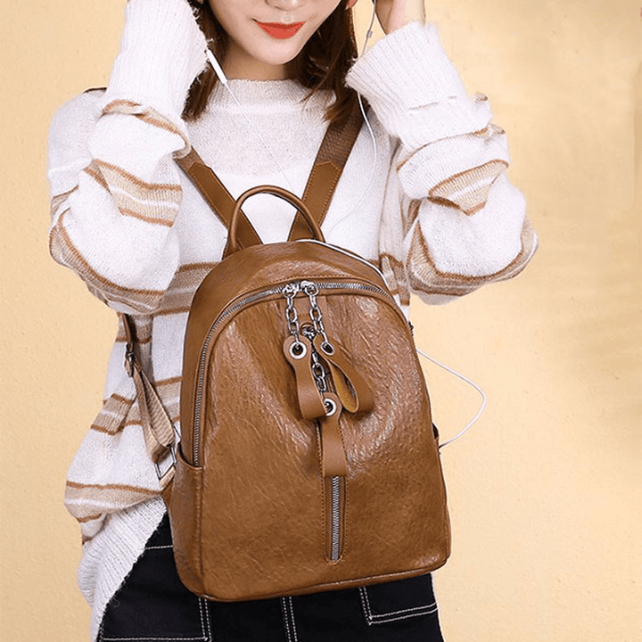 Women Fashion Waterproof Light Weight Anti-Theft Backpack Shoulder Bag with Headphone Port - MRSLM