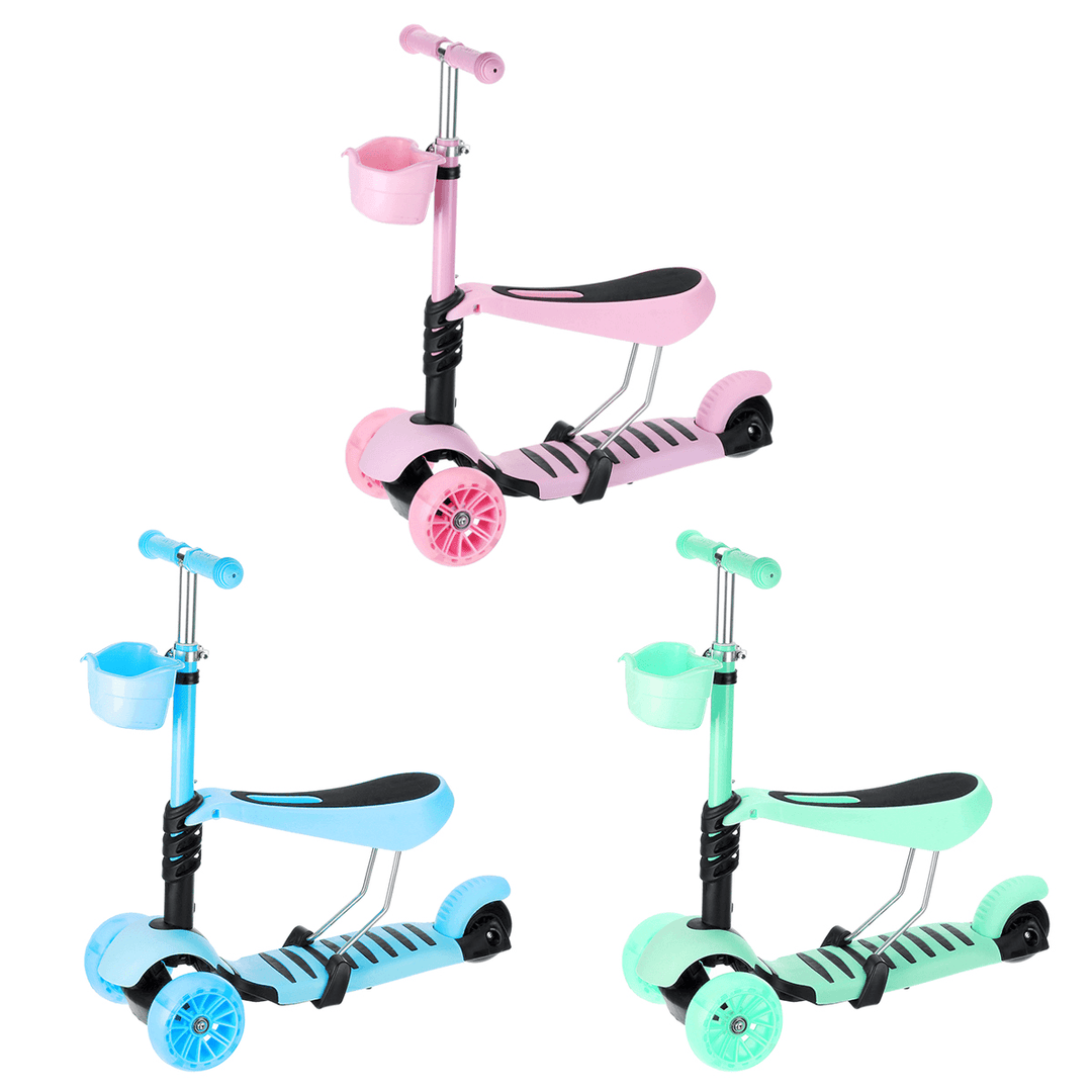 2-In-1 LED Kick Scooter Kids 3 Flashing Wheel Adjustable Height Balance Toddler Gift - MRSLM