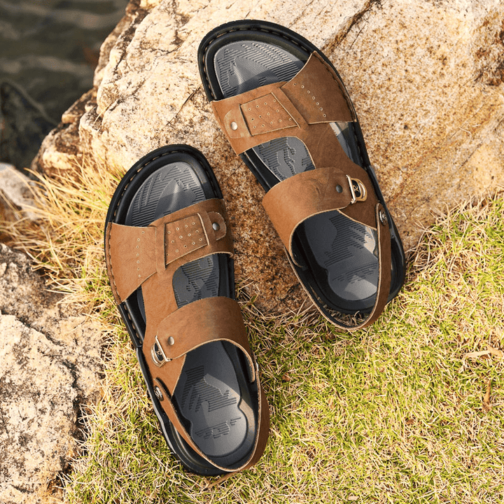 Men Microfiber Leather Two-Ways Breathable Soft Non-Slip Casual Outdoor Sandals - MRSLM