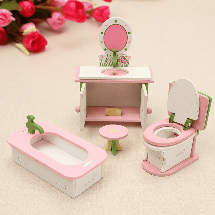 Wooden Furniture Set Doll House Miniature Room Accessories Kids Pretend Play Toy Gift Decor - MRSLM