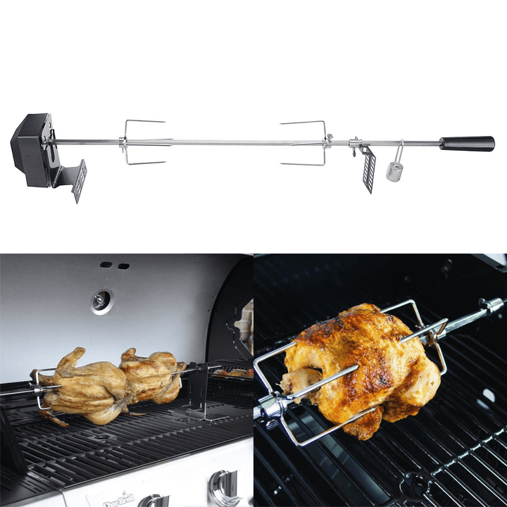 Outdoor BBQ Rotisserie Spit Grill Roaster Rod Chicken Motor Stainless Steel Kit - MRSLM