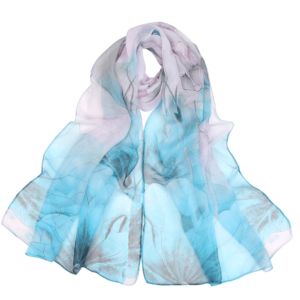 Summer Lotus Pond Moonlight Thin Silk Scarf - MRSLM