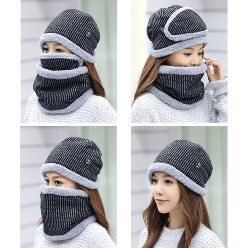 Women Thick Fleece Liner Multipurpose Knitted Hat Scarf - MRSLM