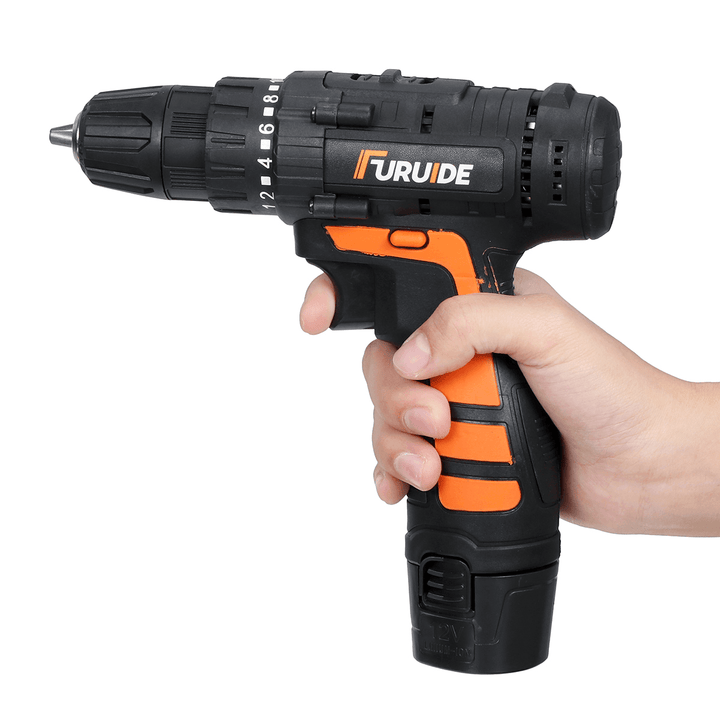 12V Electric Drill 2 Speed Electric Cordless Drill Electric Screwdriver Driver with Bits Set and Batteries - MRSLM