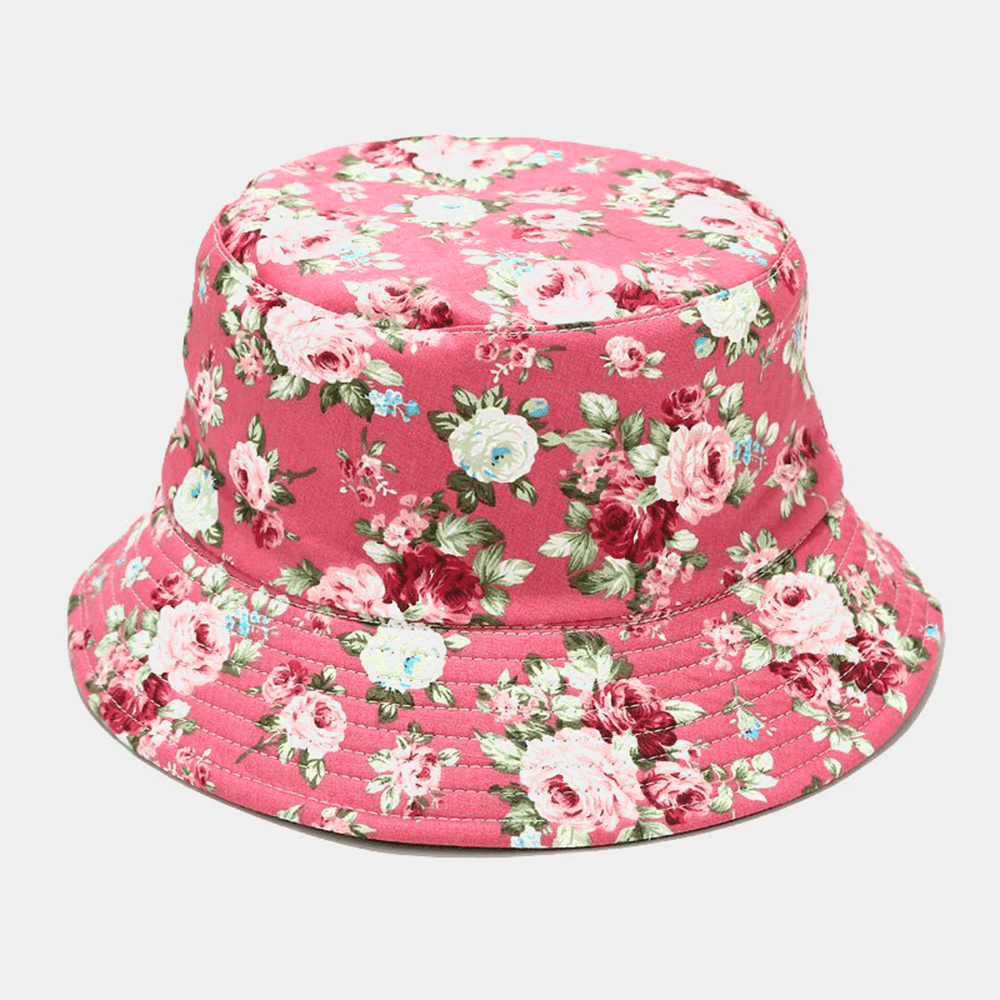 Women Double-Sided Summer UV Protection Floral Pattern Casual Outdoor Sun Hat Bucket Hat - MRSLM