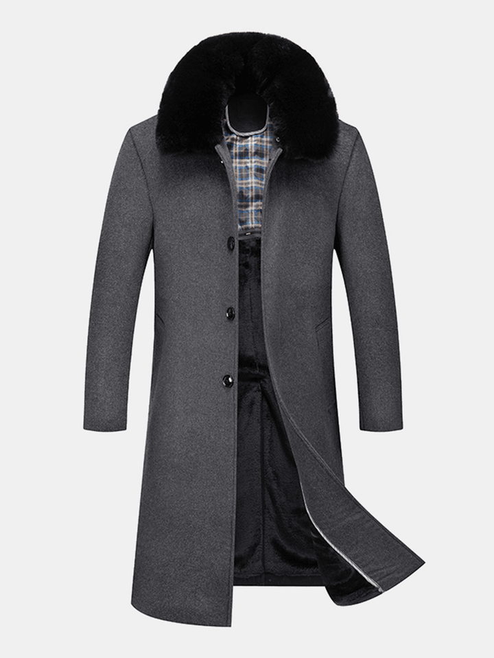 Mens Woolen Removable Collar Thicken Business Mid-Length Warm Overcoat - MRSLM