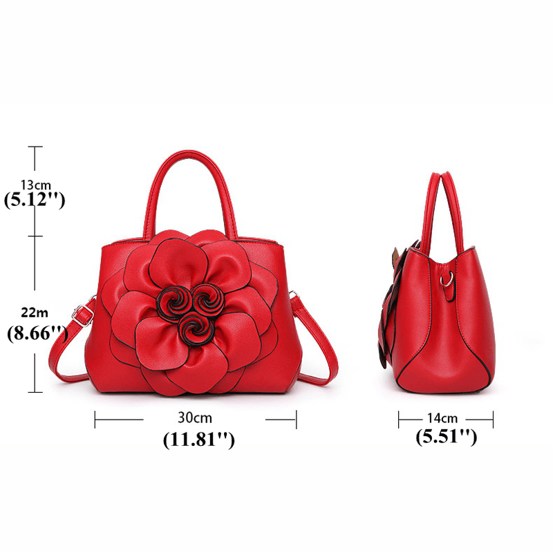 Women Lady Leather Elegant Handbag Flower Decoration Shoulder Evening Bag - MRSLM