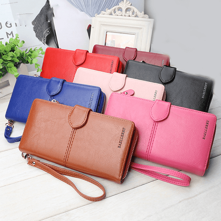 Baellerry Women Faux Leather Large Capacity Fashion Purse Wallet Pure Color Clutch Bag Card Holder - MRSLM