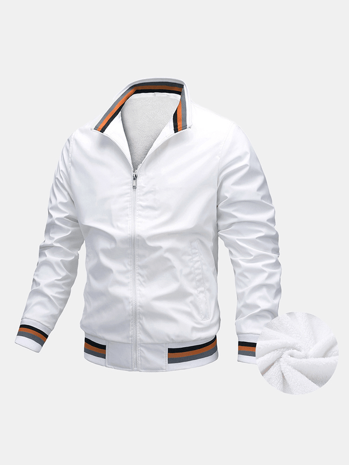 Mens Simple Solid Color Warm Plush Lined Jacket with Pocket - MRSLM