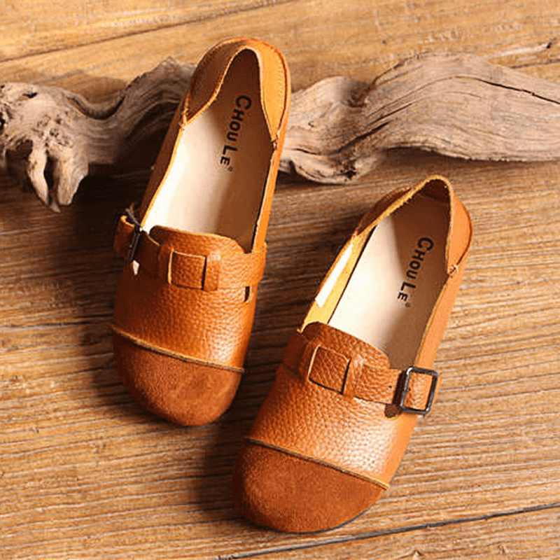 Women Casual Slip on Soft Leather Shoes Outdoor Low Top Flat Loafers - MRSLM