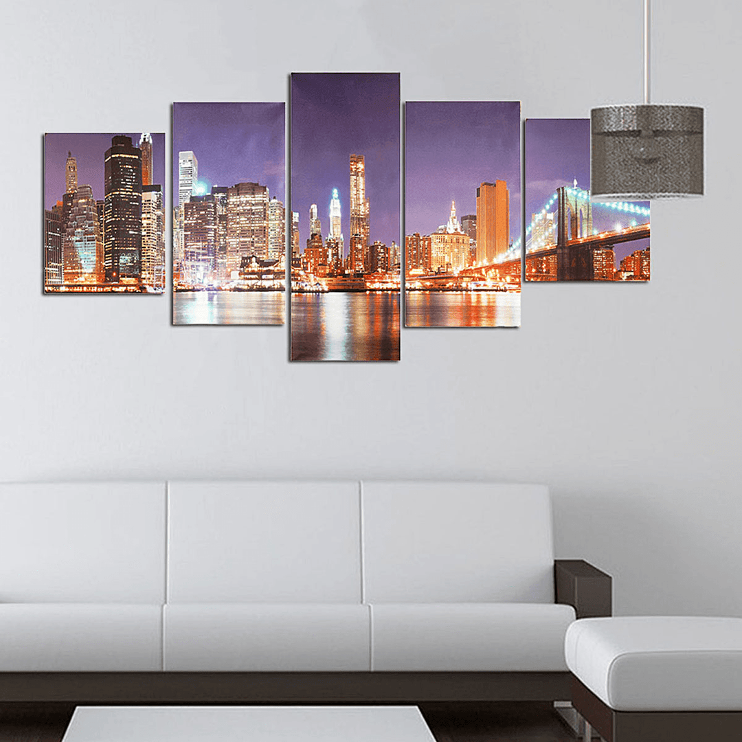 5Pcs Cityscape Night Canvas Art Print Paintings Picture Home Wall Decor - MRSLM