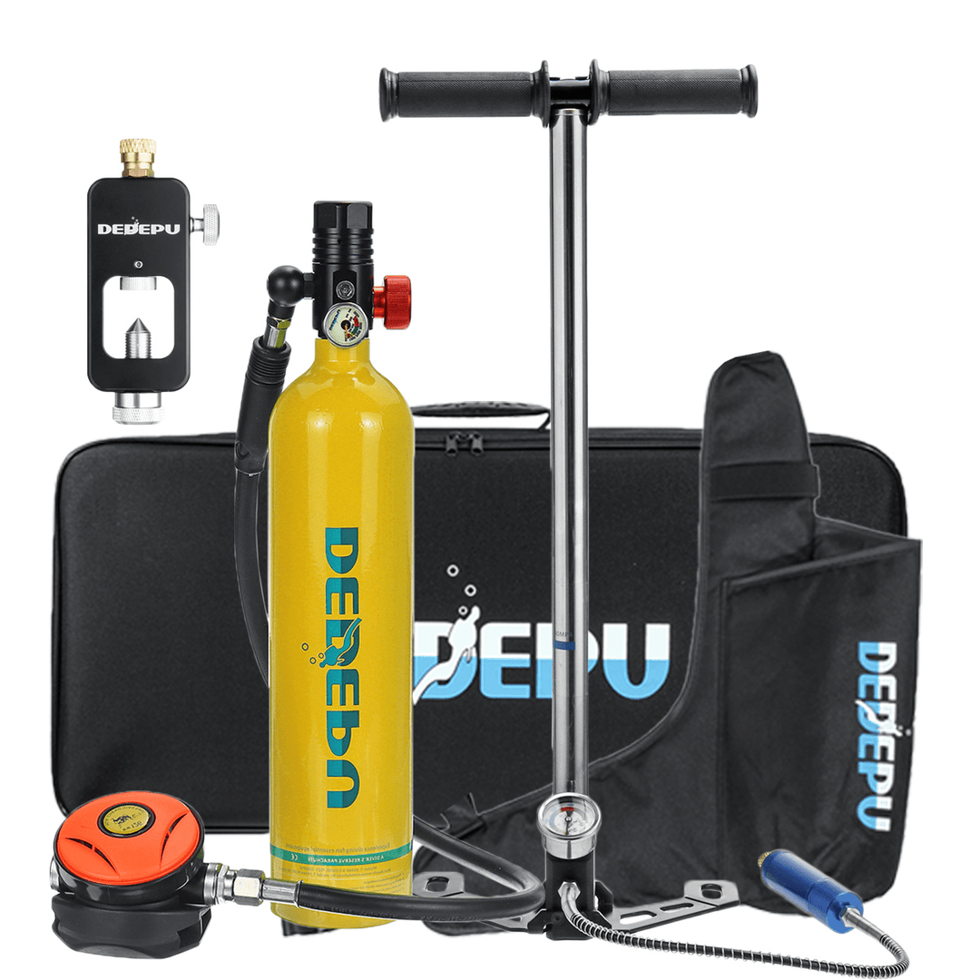 DEDEPU Mini Scuba Diving Tank Set 1L Diving Tank with Pump +Scuba Converter+Storage Bag Underwater Mini Scuba Tank Accessories - MRSLM