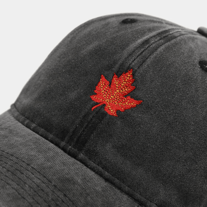 Unisex Retro Curved Brim Maple Leaf Pattern Embroidery Baseball Cap Casual Travel Adjustable Breathable Sunshade Hat - MRSLM