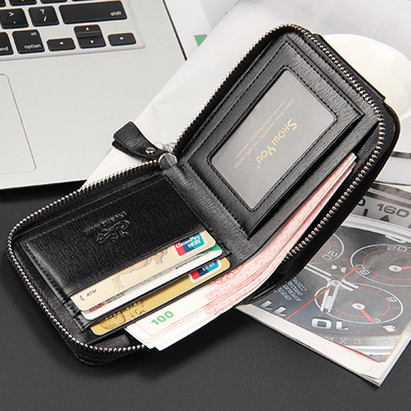 Men PU Leather Minimalist Zipper Wallet Multifunctional Multicard Card Holder - MRSLM