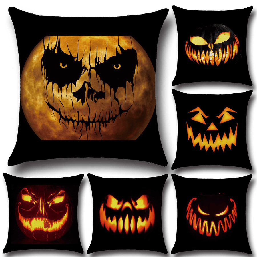 Halloween Horrible Pumpkin Light Pattern Pillowcase Cotton Linen Throw Pillow Cushion Cover Seat Home Decoration Sofa Decor - MRSLM