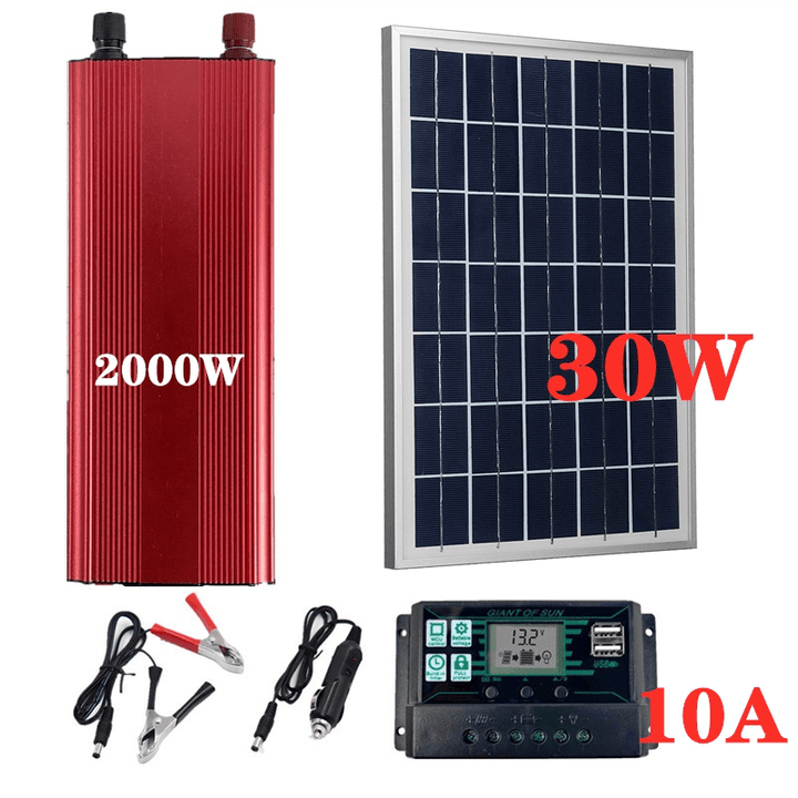 30W 18V PET Solar Pannel Kit Solar Power Panel Battery Solar Charge Controller with 2000W Power Inverter - MRSLM