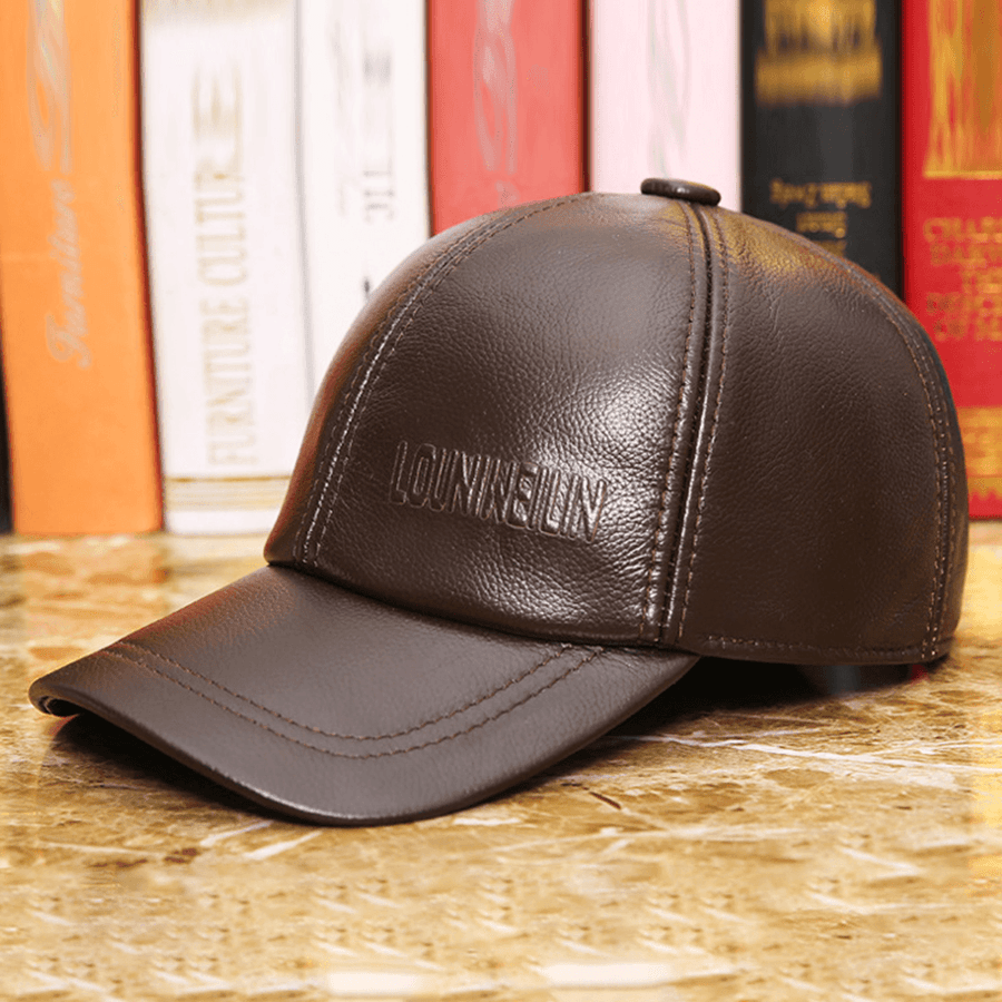 Men Vintage Genuine Leather Baseball Cap Outdoor Caps Adjustable Caps - MRSLM