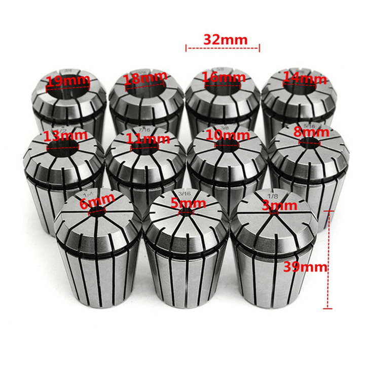 11Pcs ER32 Spring Collets Set with R8-ER32 Collet Chuck Holder for CNC Milling Lathe Tool - MRSLM